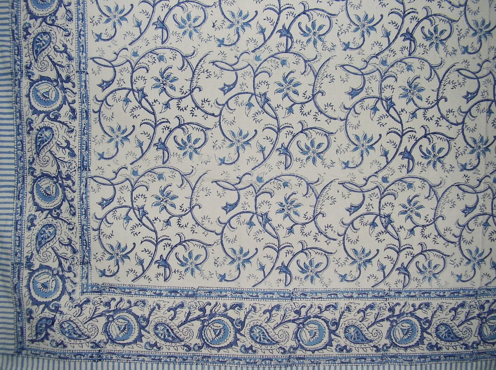 Toalha de mesa quadrada de algodão com estampa de bloco Rajasthan Vine 60" x 60" azul