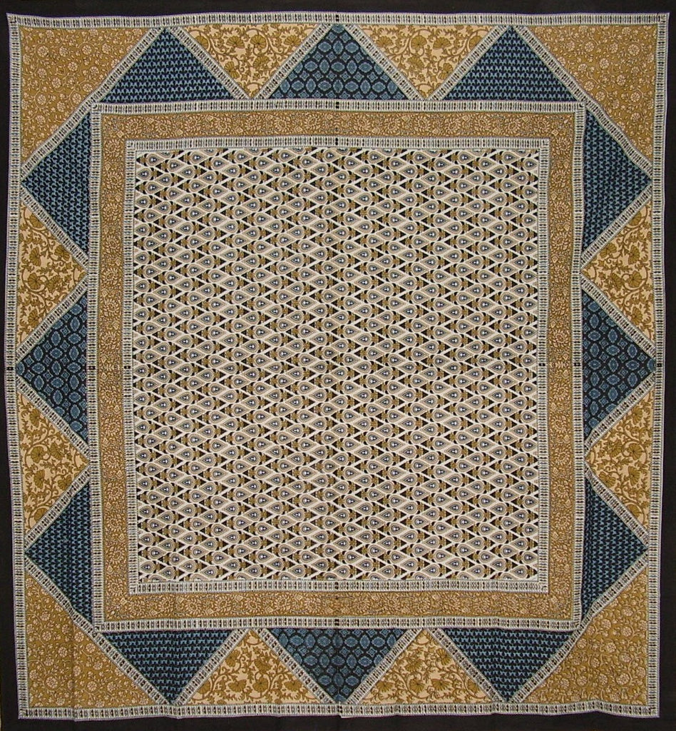 Geometric Floral Square Cotton Tablecloth 70" x 70" Gold
