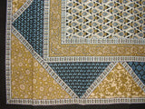 Geometric Floral Square Cotton Tablecloth 70" x 70" Gold