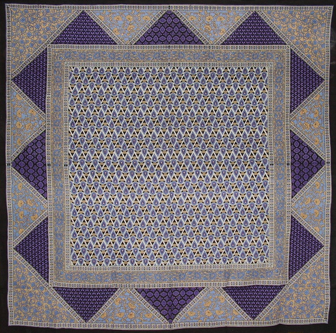 几何花卉方形棉质桌布 70" x 70" 紫色