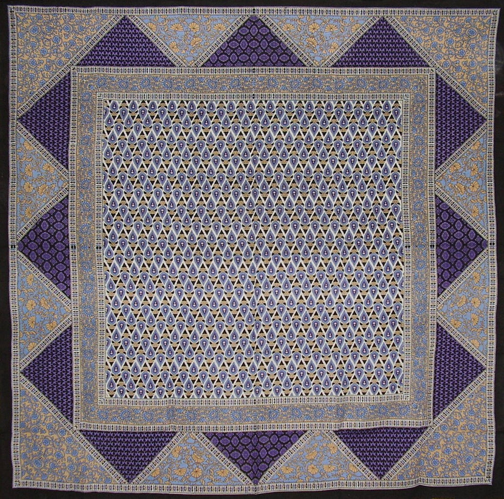 Față de masă pătrată din bumbac, geometrică, florală, 70" x 70" violet