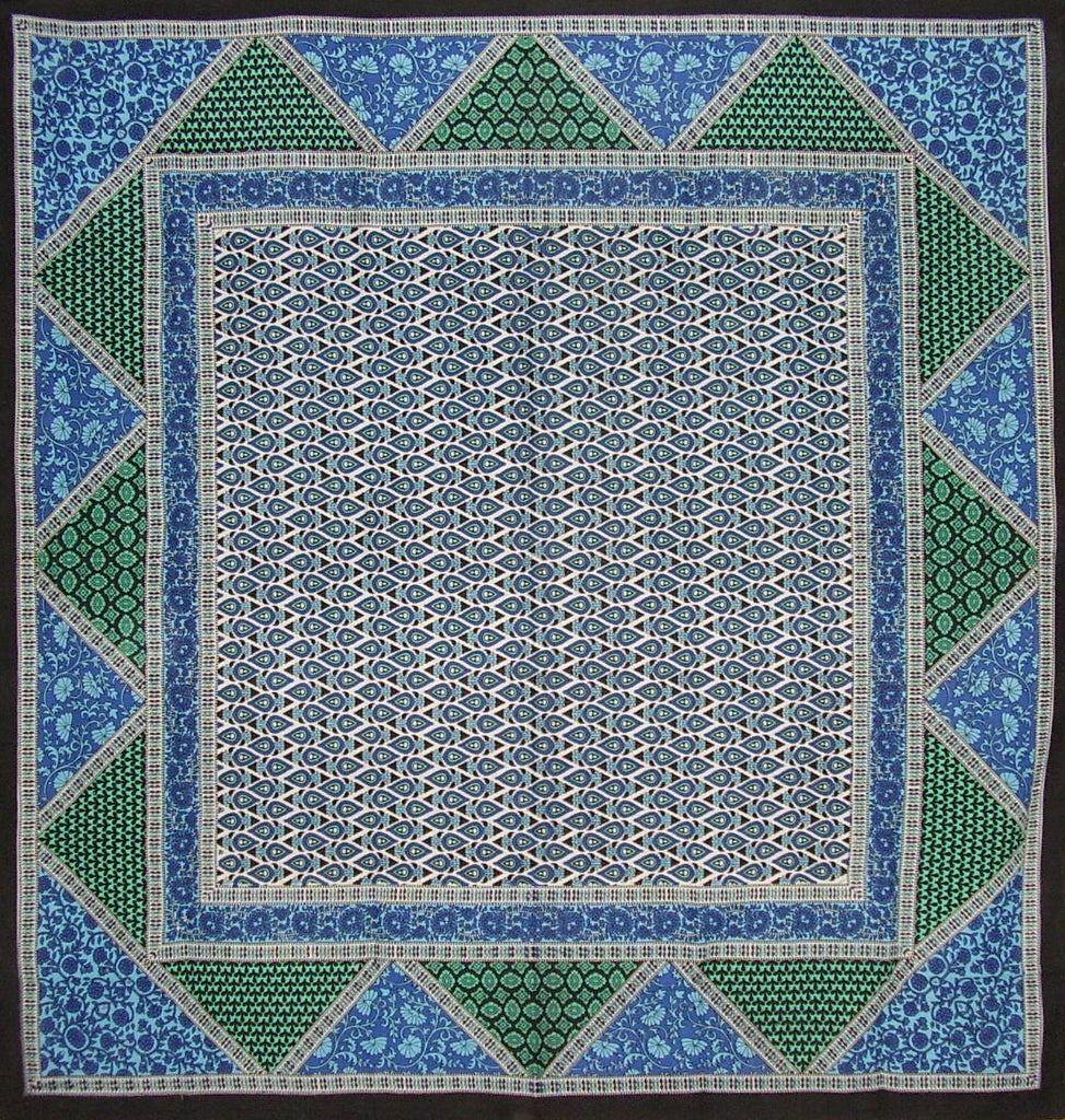 Geometric Floral Square Cotton Tablecloth 70" x 70" Blue
