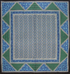 Taplak Meja Katun Kotak Bunga Geometris 70" x 70" Biru
