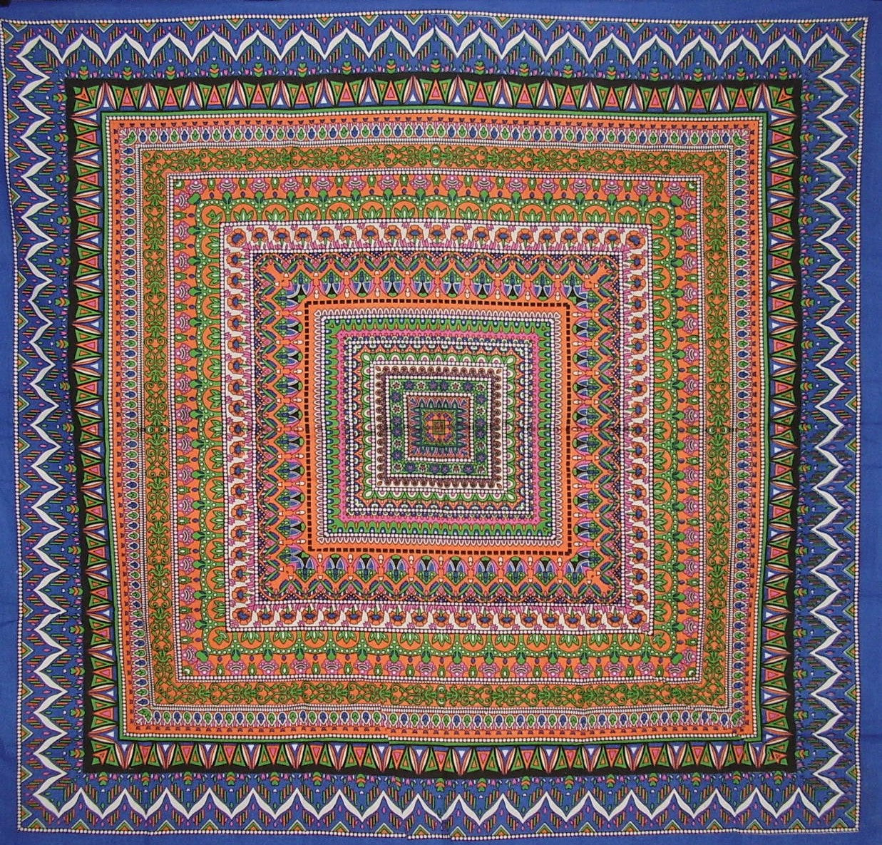 Geometric Pattern Square Cotton Tablecloth 70" x 70" Multi Color