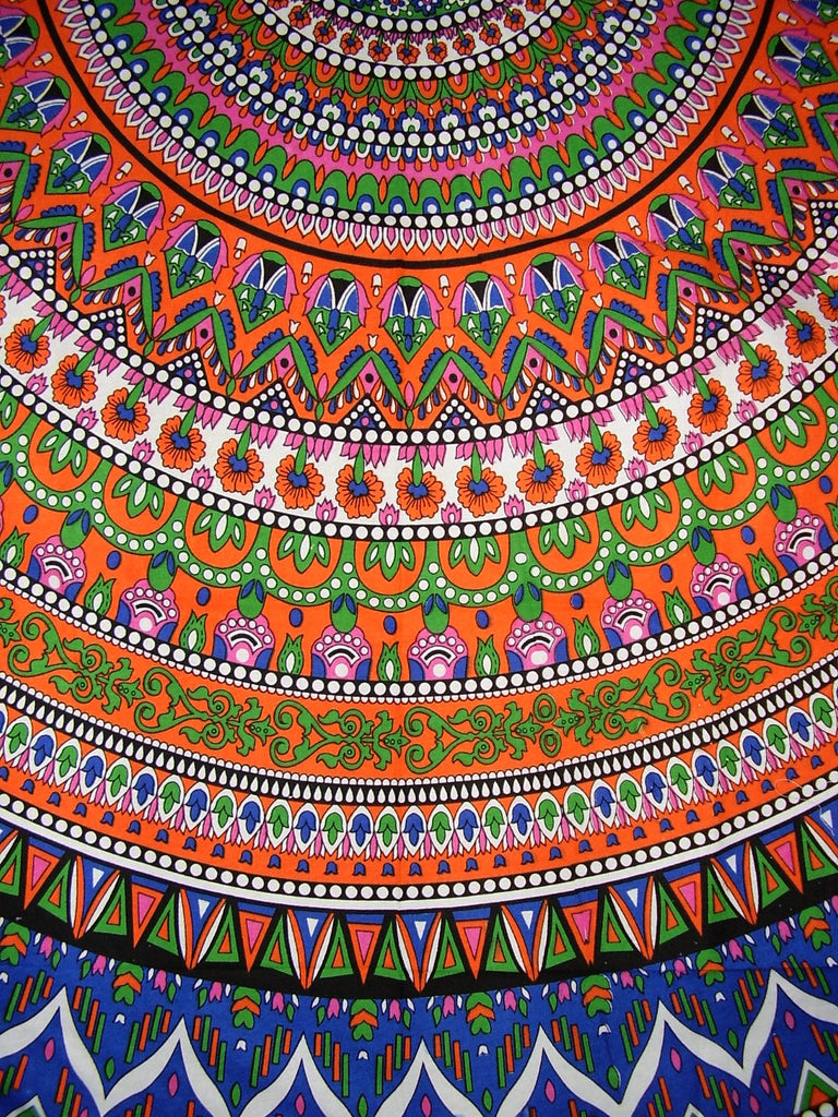 Geometric Pattern Round Cotton Tablecloth 90" x 90" Multi Color