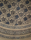 植物染料块印花圆形棉质桌布 72 英寸蓝色