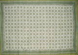 Tile Block Print Cotton Tablecloth 86" x 60" Green