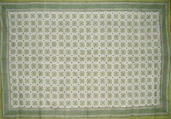 Tile Block Print Cotton Tablecloth 86" x 60" Green