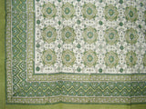 Tile Block Print Cotton Tablecloth 86" x 60" Green