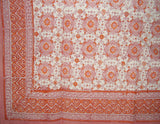 Tile Block Print Cotton Tablecloth 86" x 60" Coral