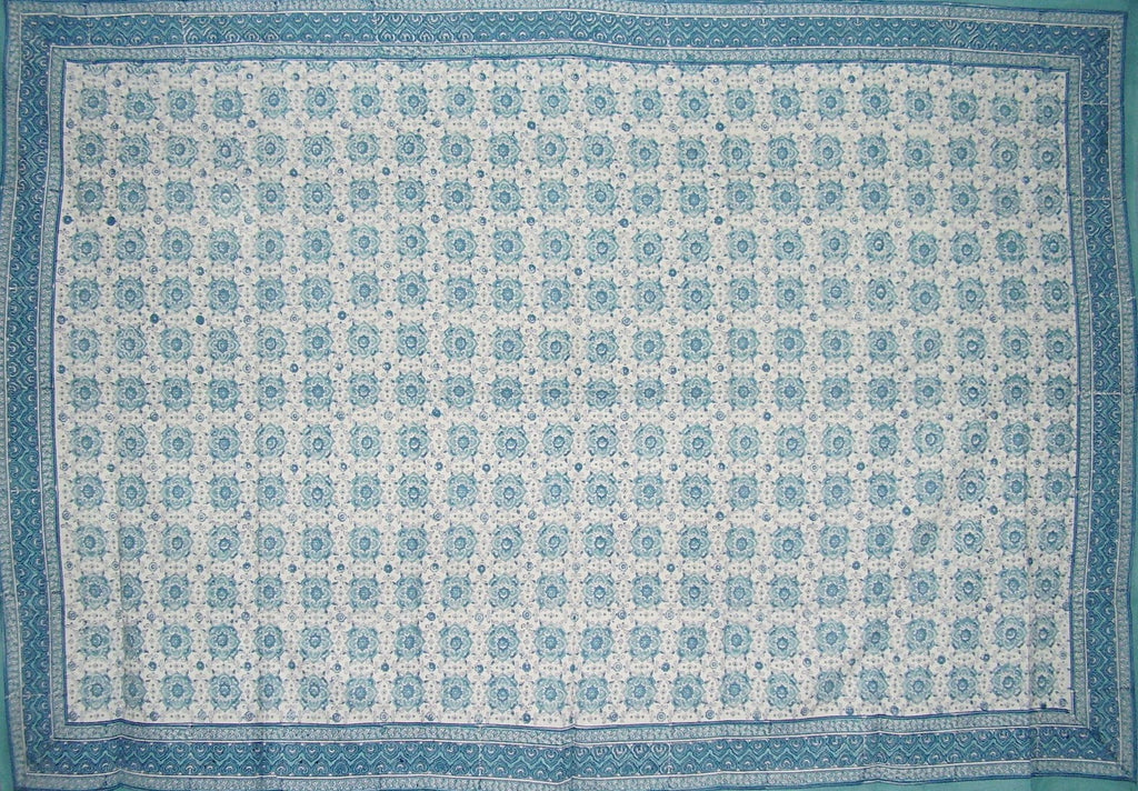 Tile Block Print Cotton Tablecloth 86" x 60" Blue
