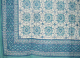 Tischdecke aus Baumwolle mit Fliesenblockdruck, 218,4 x 152,4 cm, Blau