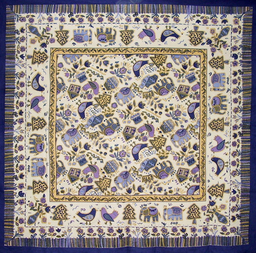 Whimsical Country Cotton Square Tablecloth 60" x 60" Blue
