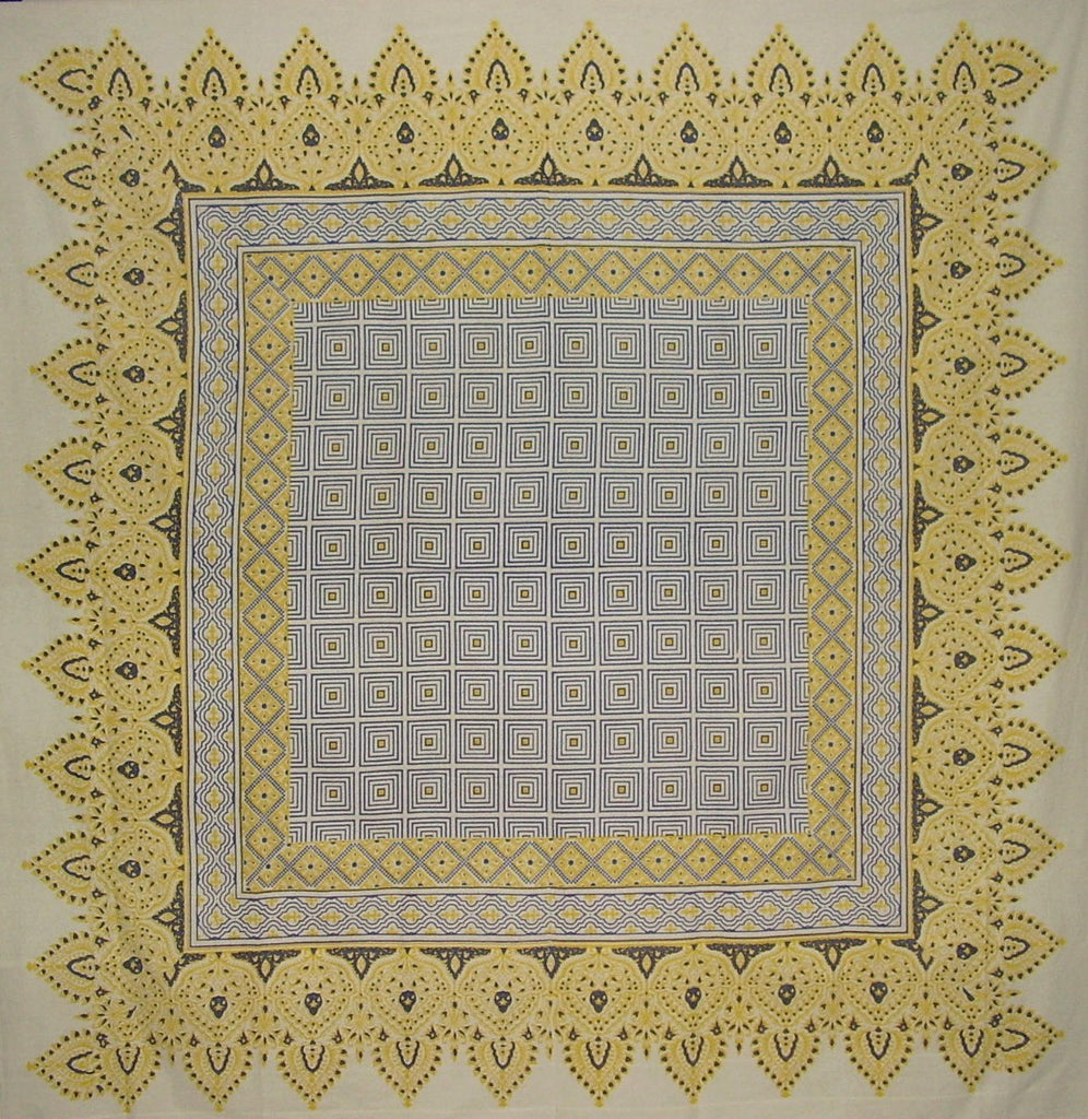 French Country Square Cotton Tablecloth 70" x 70" Periwinkle & Yellow