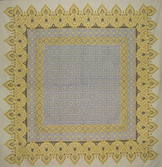 Französische quadratische Baumwolltischdecke im Landhausstil, 177,8 x 177,8 cm, Immergrün und Gelb