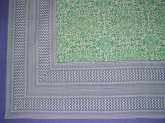 Quadratische Tischdecke aus Baumwolle mit marokkanischem Aufdruck, 177,8 x 177,8 cm, Lavendel und Meeresschaum