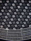 Hand Block Printed Geometric Round Cotton Tablecloth 72" Black