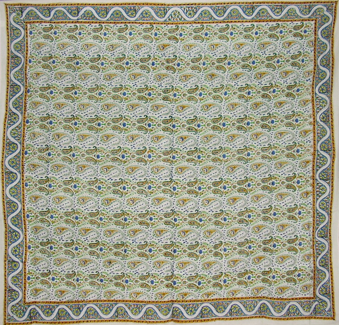 Toalha de mesa quadrada floral impressa em bloco manual de algodão 72" x 72"