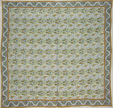 Hand Block Printed Floral Square Cotton Tablecloth 72" x  72"