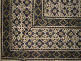 Moroccan Block Print Rectangle Cotton Tablecloth 88" x 58" Blue