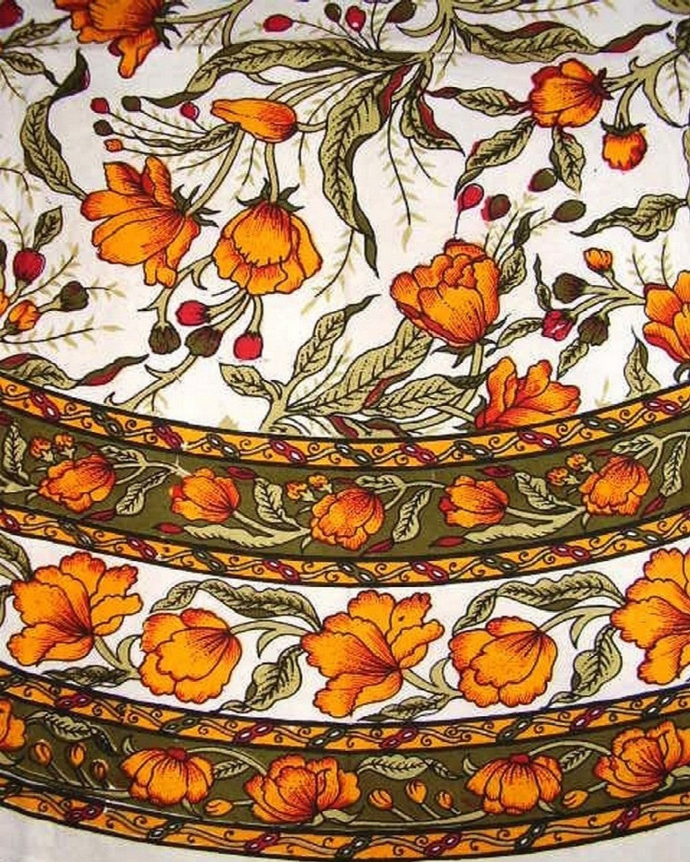 Френска кръгла памучна покривка на цветя 70" шафран
