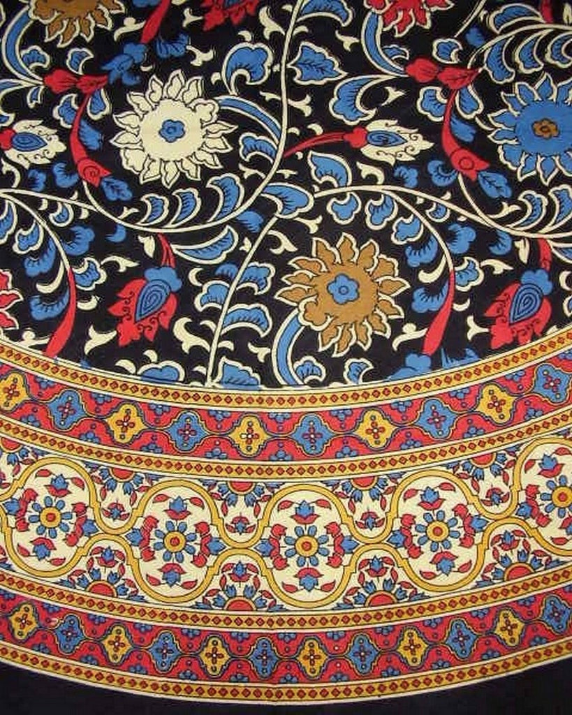 Sunflower Print Round Cotton tablecloth 70" Yellow on Black