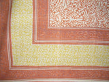 Persian Filigree Block Print Cotton Tablecloth 90" x 60" Coral