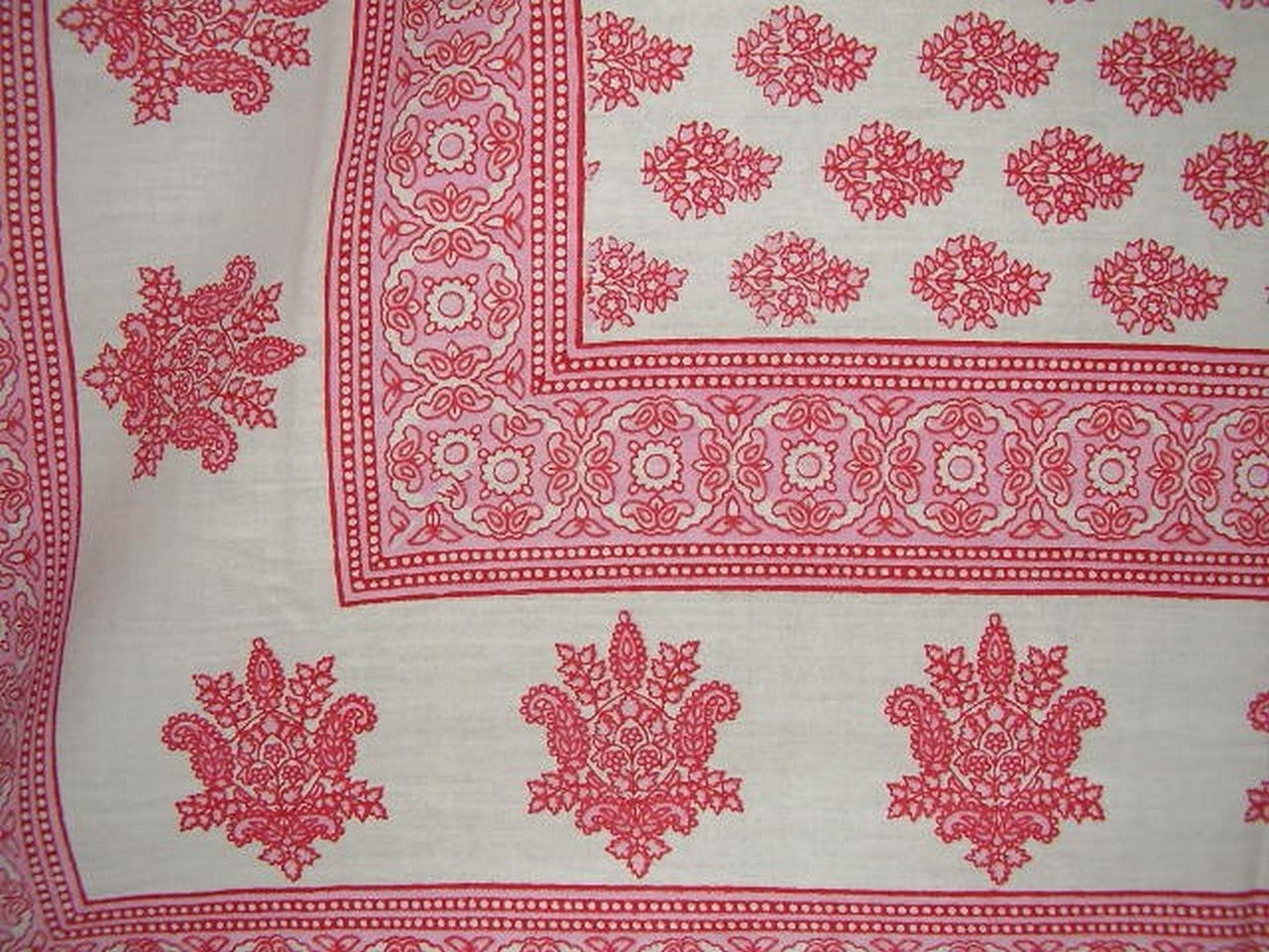 Monotone Buti Block Print Tapestry Cotton Spread 106" x 70" Twin Red