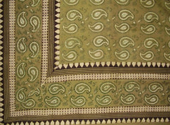 Primitive Paisley Block Print Tapestry Cotton Bedspread 108" x 108" Queen-King