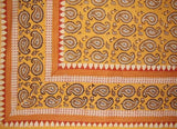 Primitive Paisley Block Print Tapestry Cotton Spread 106" x 70" Twin Saffron