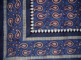 Primitive Paisley Block Print Tapestry Cotton Spread 106" x 70" Twin Blue