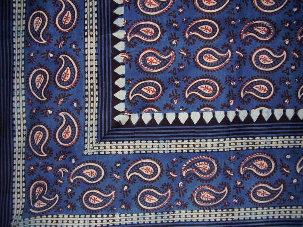Primitive Paisley Block Print Tapestry Cotton ผ้าคลุมเตียง 108 "x 88" Full-Queen