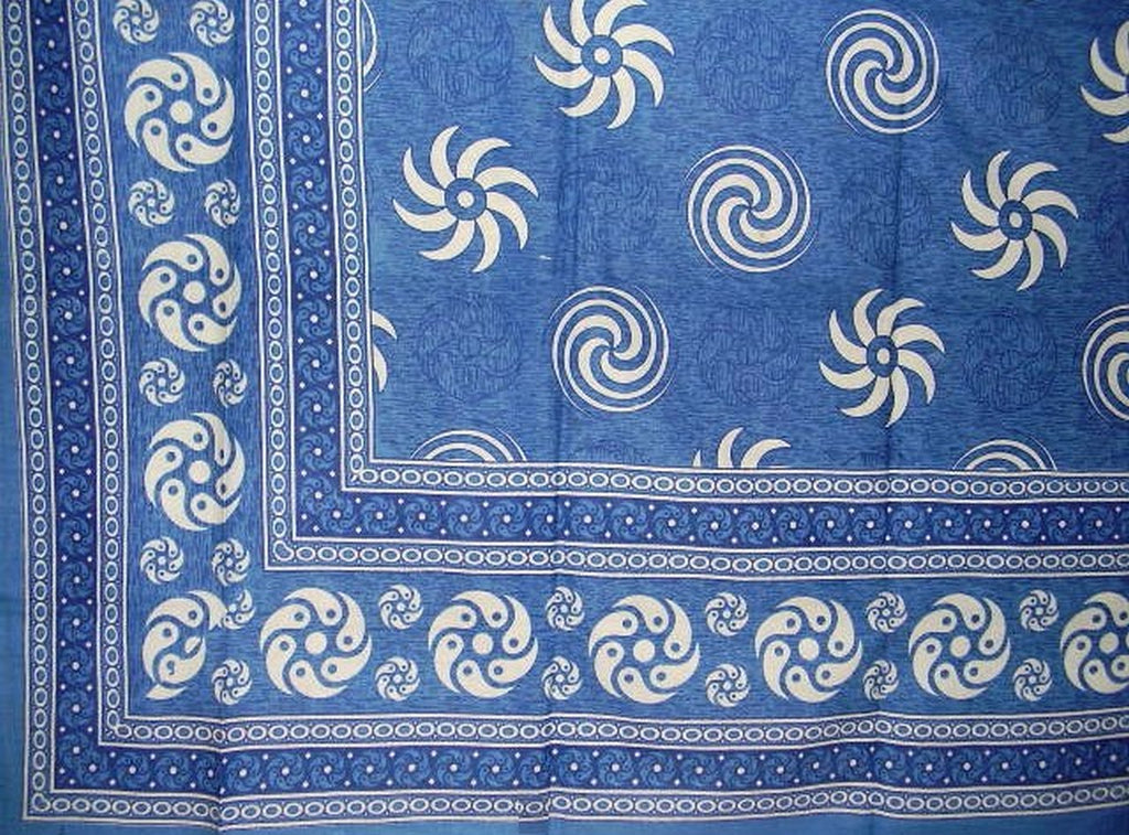 Pinwheel Print Cotton Tablecloth 88" x 60" Blue