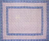 Rajasthan Block Print Tapestry Cotton Bedspread 106" x 70" Twin Blue