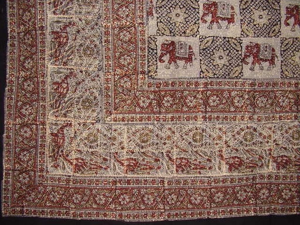 Indian Block Print Cotton Tablecloth 90" x 60" Gray