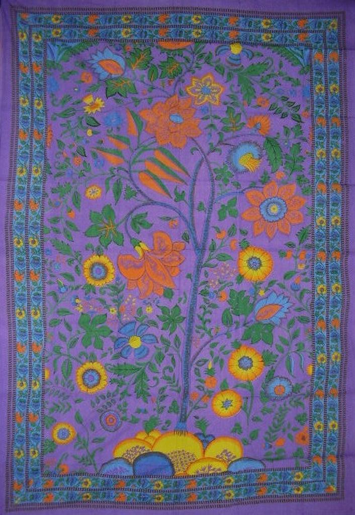 Tree of Life Tapestry Cotton Spread or Wall Hanging 90" x 60" Single Purple