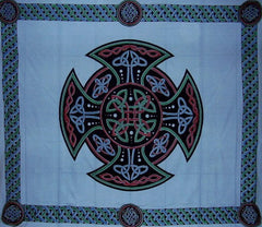 Celtic Cross Tapestry Cotton Bedspread 104" x 88" Full Blue