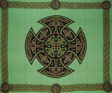 Celtic Cross Tapestry Bavlněný přehoz na postel 104" x 88" Plně zelený