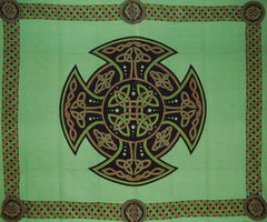 Bombažno posteljno pregrinjalo s keltskim križem 104 x 88 palcev, popolnoma zeleno