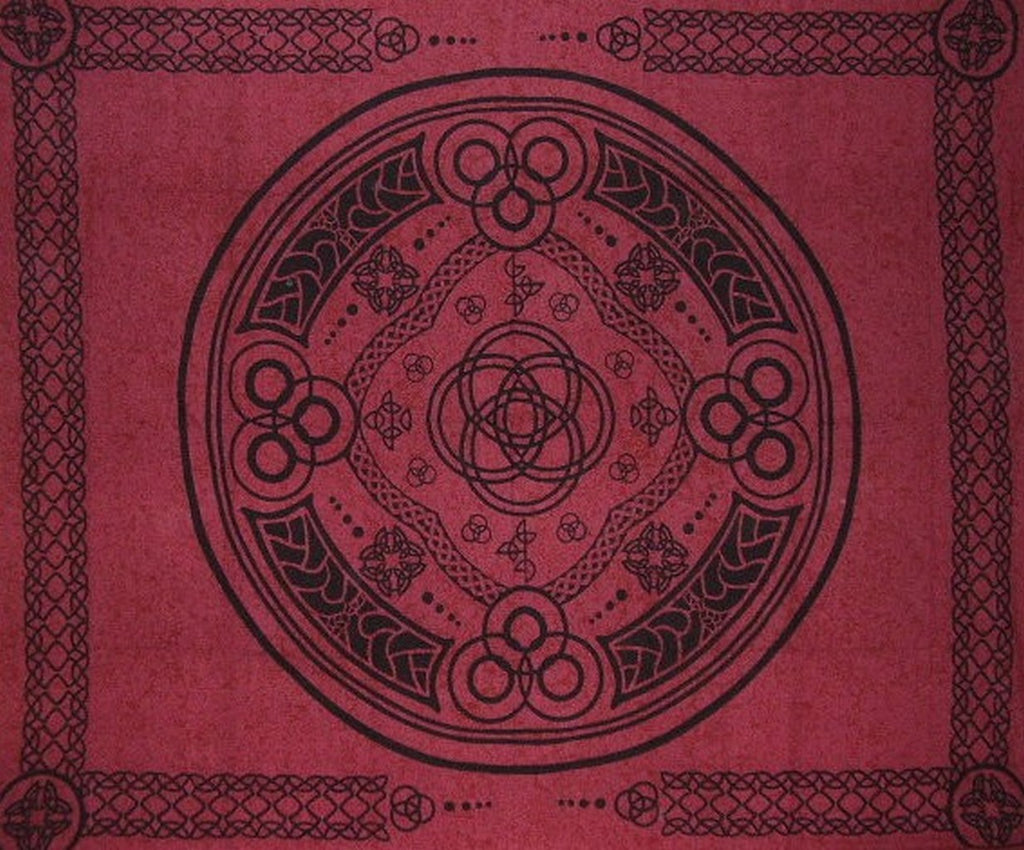 Celtic Circle Tapestry Cotton Bedspread 104" x 88" Full Burgundy