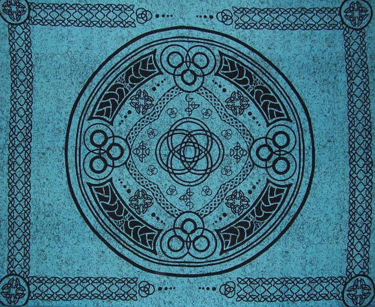 凯尔特圆圈挂毯棉质床罩 104 英寸 x 88 英寸全绿松石色