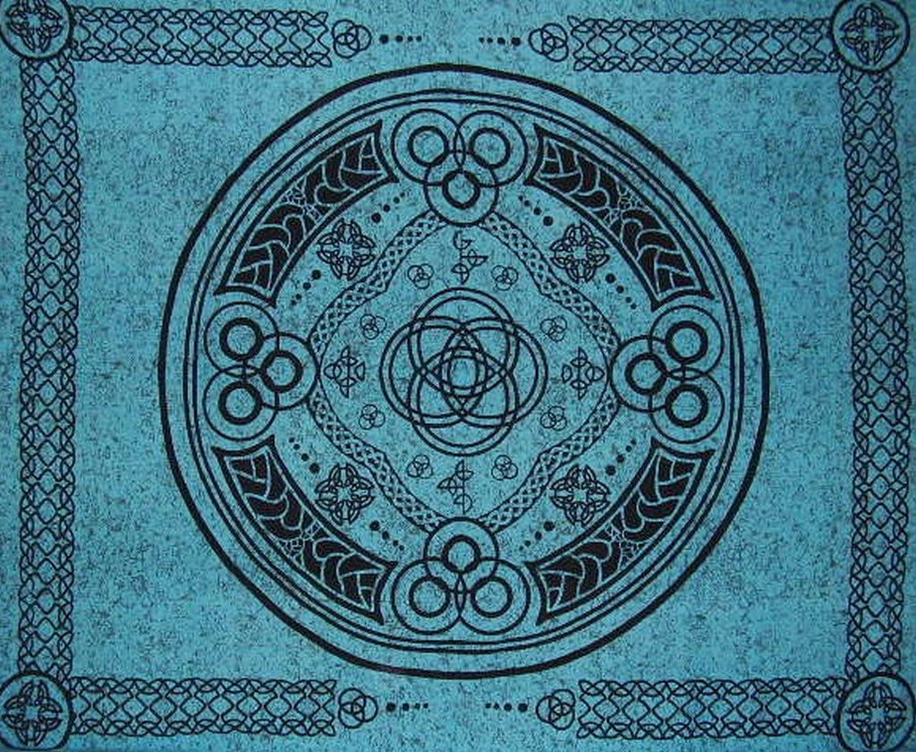 Celtic Circle Tapestry bomull sengeteppe 104" x 88" hel turkis