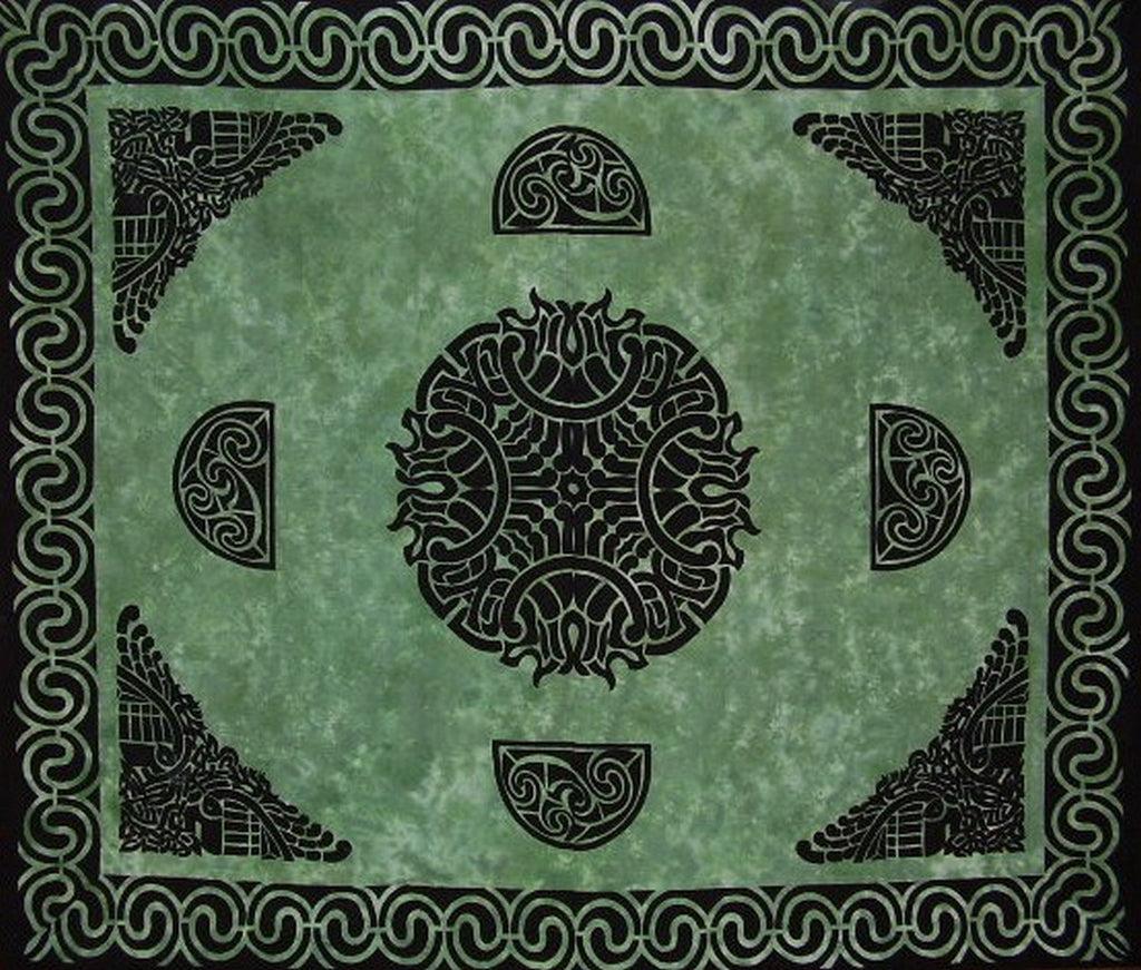 Celtic Tapestry Cotton Bedspread 104" x 88" Full Green