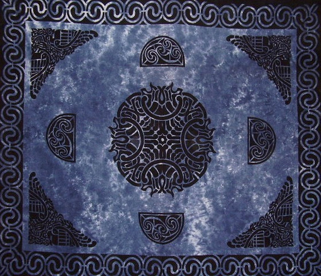 Keltische Tapisserie-Tagesdecke aus Baumwolle, 264,2 x 223,5 cm, Vollblau