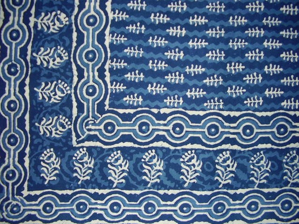 Dabu Indian Tapestry Cotton Bedspread 108" x 88" Full-Queen Blue