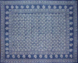 Памучно покривало за легло с индийски гоблен Dabu 108" x 88" Full-Queen Blue