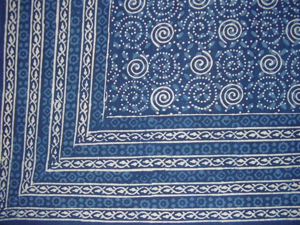 Памучно покривало за легло с индийски гоблен Dabu 108" x 88" Full-Queen Blue