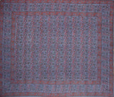 Floral Block Print Indian Tapestry Cotton Bedspread 108" x 88" Full-Queen Blue