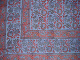 Floral Block Print Indian Tapestry Cotton Bedspread 108" x 88" Full-Queen Blue