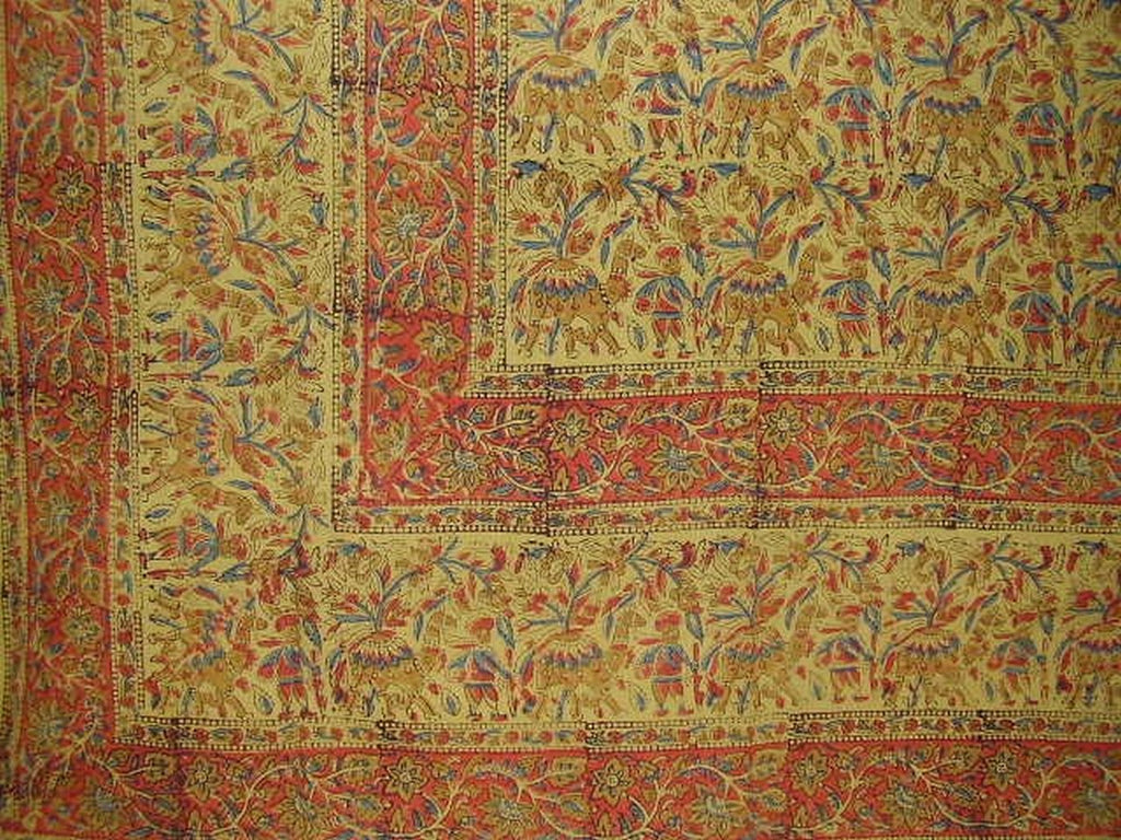 Indian Block Print Tapestry Cotton Spread 106" x 72" Twin Green